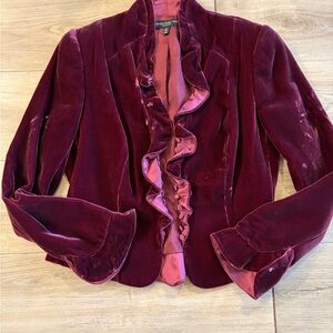Carmen Marc Valvo Velvet Ruffle Blazer - Deep Burgundy